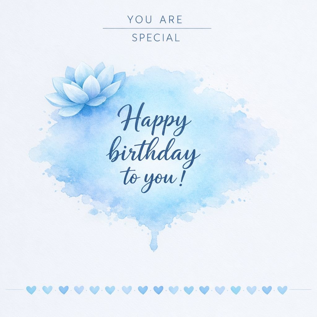 Happy Birthday to You Image with Blue Watercolor Flower