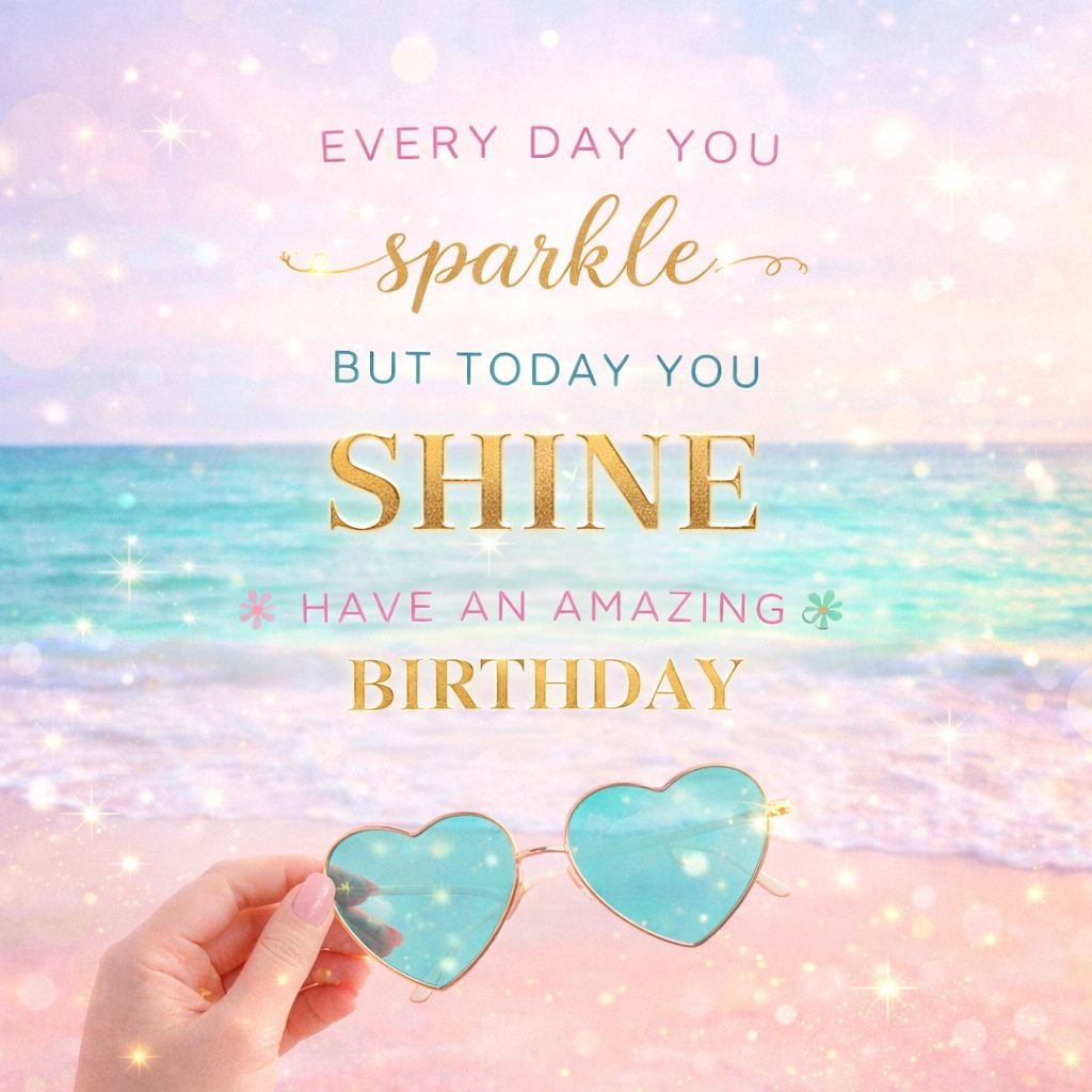 Inspirational Happy Birthday Wishes Image with Beach Background