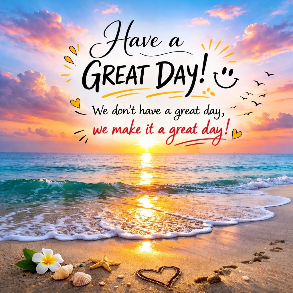 Motivational Good Morning Beach Sunrise Image with Have a Great Day Quote