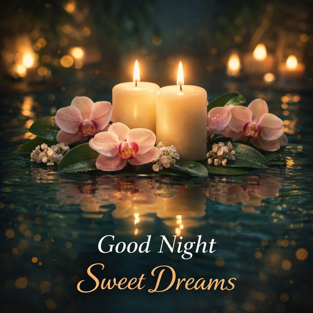 Peaceful Candlelight Good Night Image with Flowers