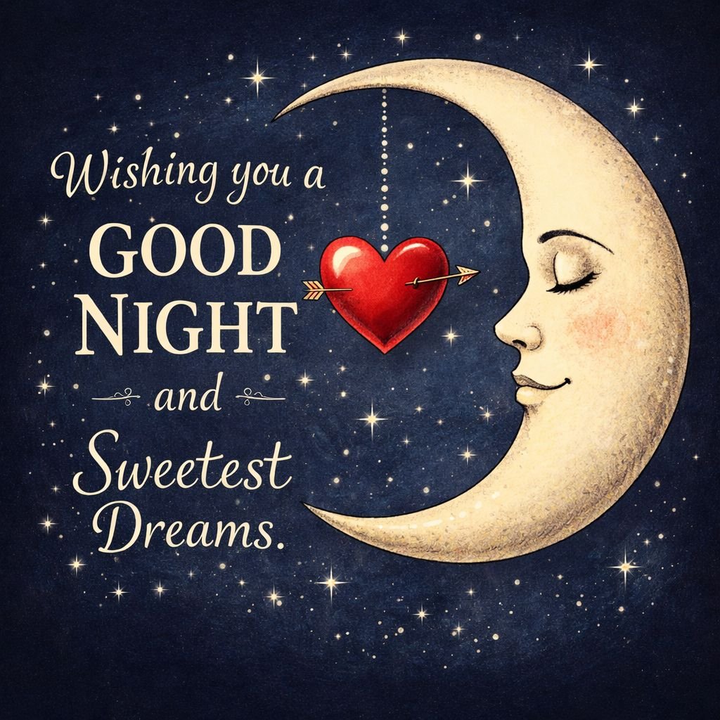 Romantic Good Night Image with Moon and Heart