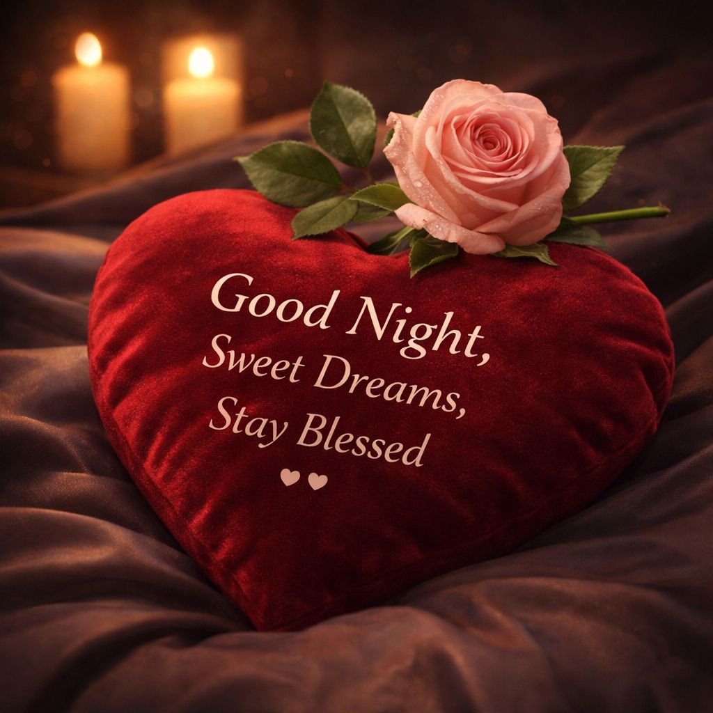 Romantic Good Night Sweet Dreams Heart Pillow Image