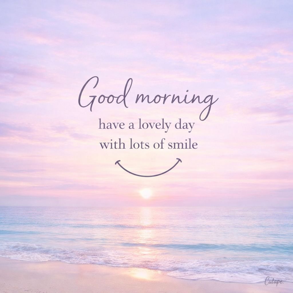 Soft Sunrise Beach Good Morning Image with Lovely Day Quote