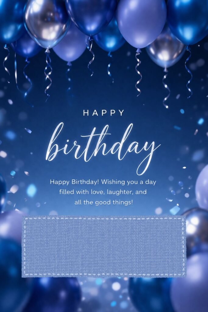 Stylish Happy Birthday Image with Blue Balloons and Celebration Theme