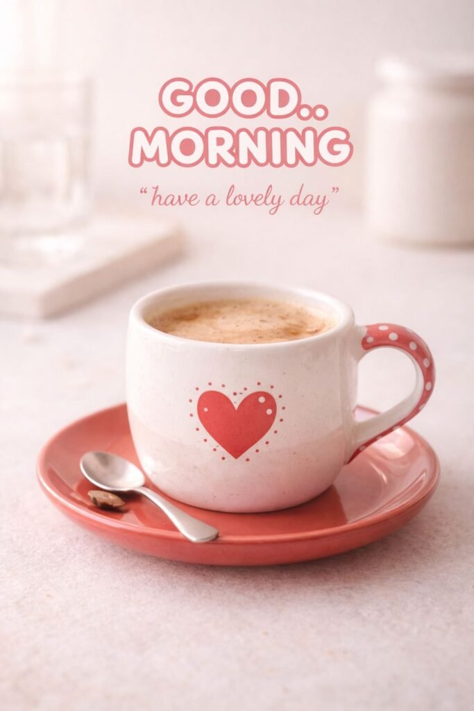 cute good morning coffee mug with heart