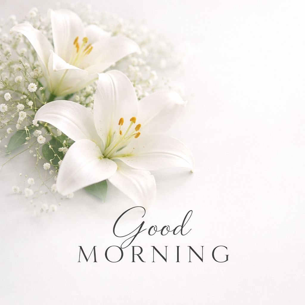 elegant white lily good morning image with soft floral 