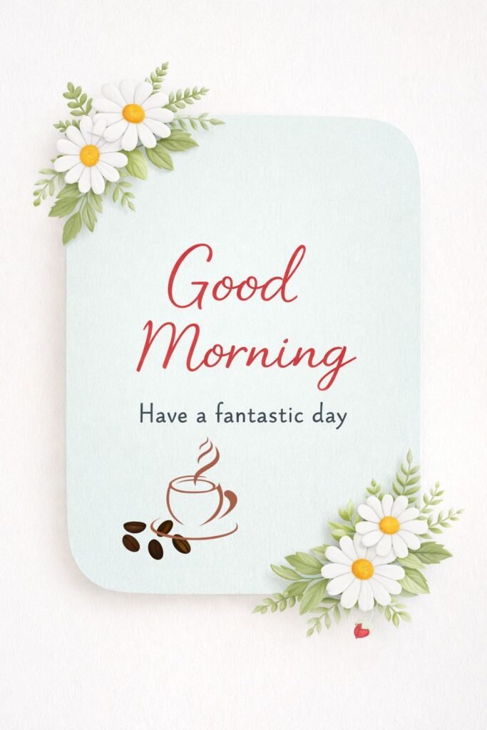 floral good morning card with coffee