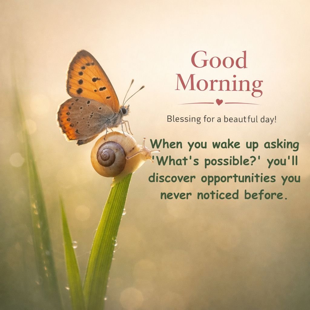 good morning butterfly and snail image with inspirational quote