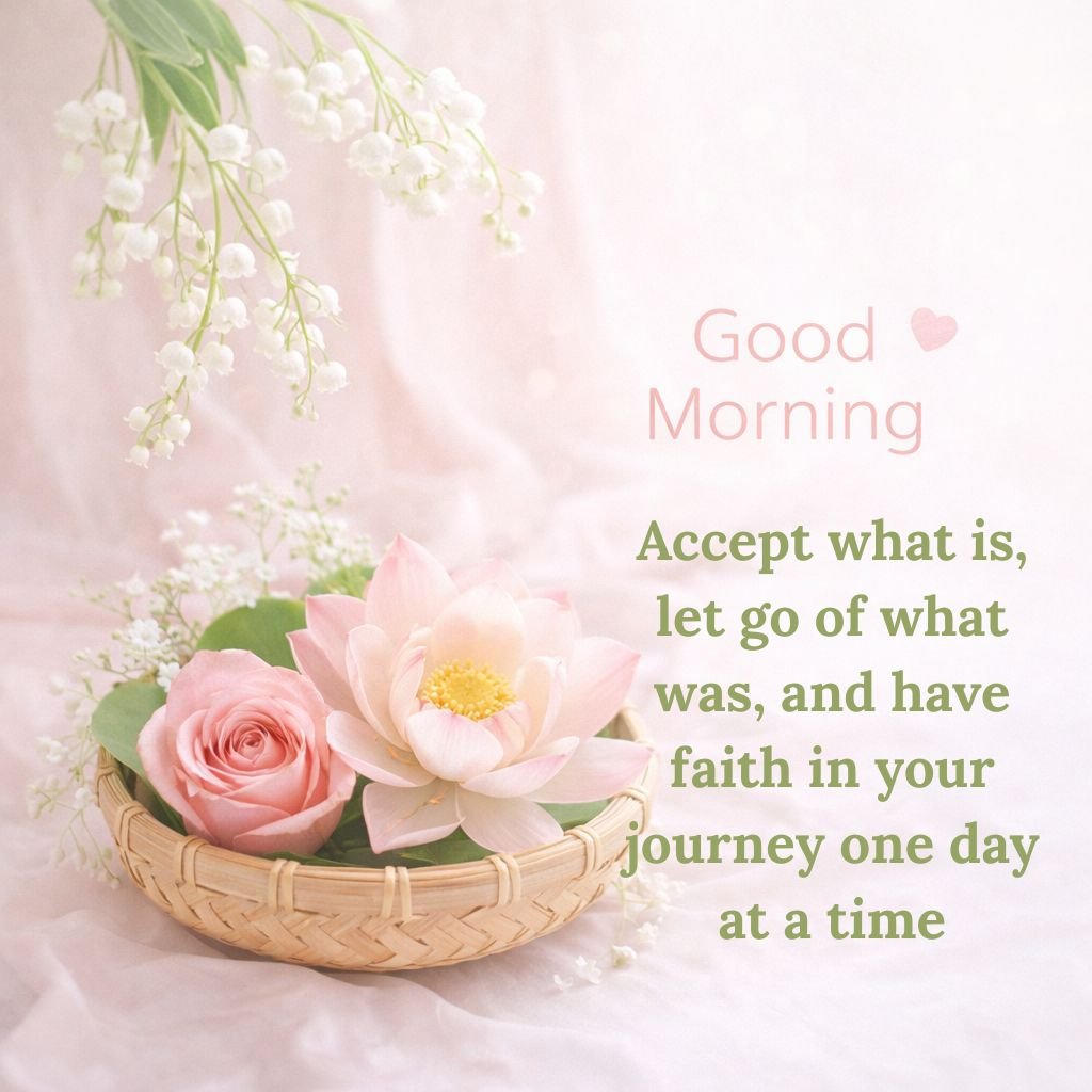 good morning floral quote image with rose and lotus