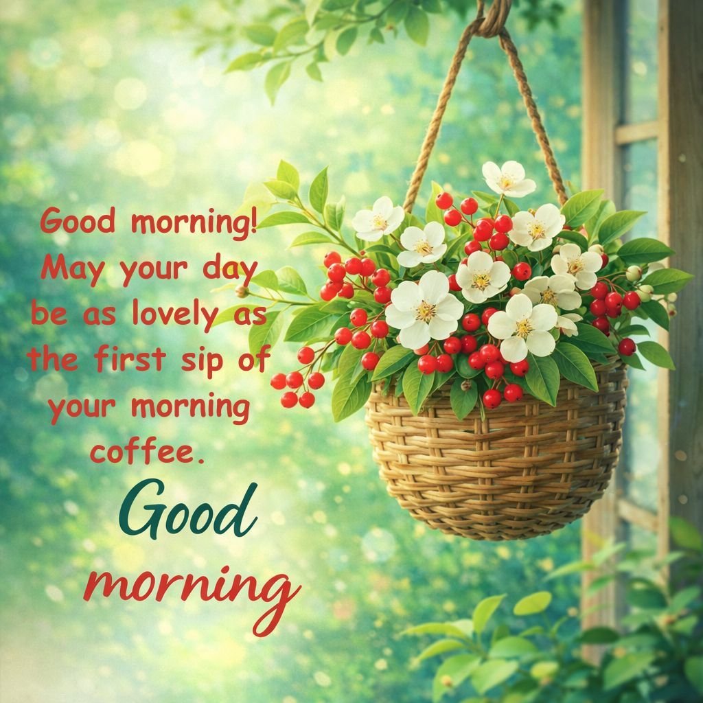 good morning flower basket image with quote