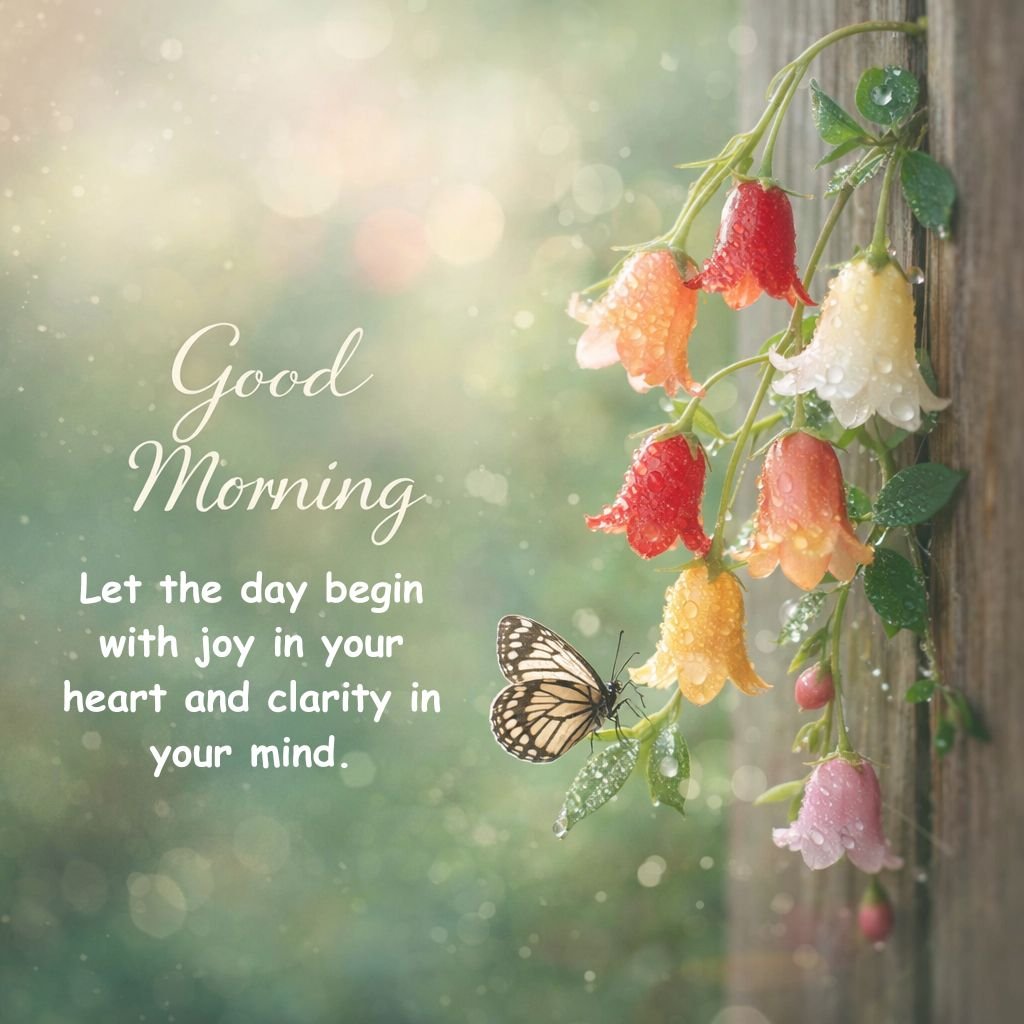 good morning flower image with butterfly