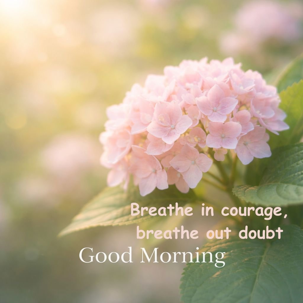 good morning hydrangea flower quote image