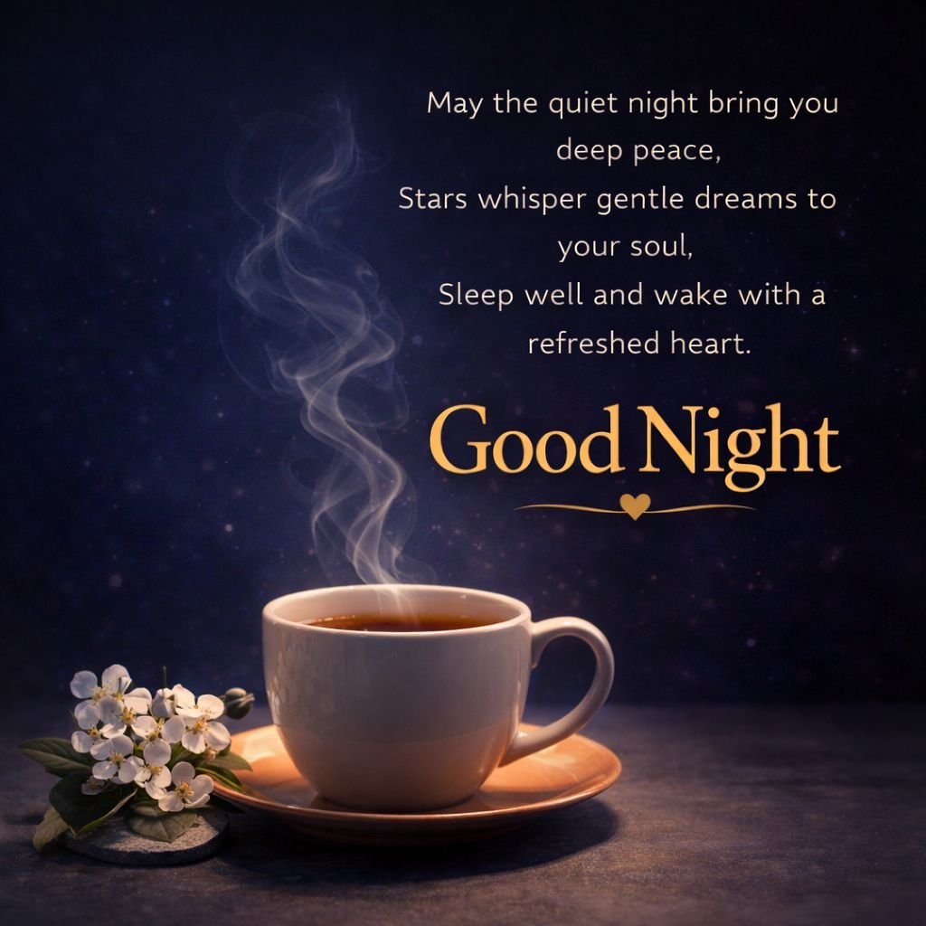 good night coffee image with peaceful quote