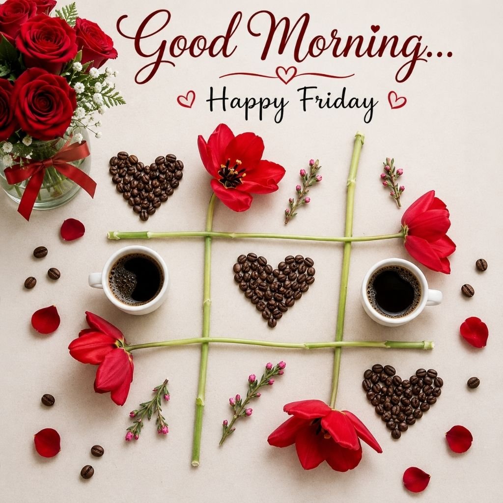 happy Friday tulip and coffee greeting