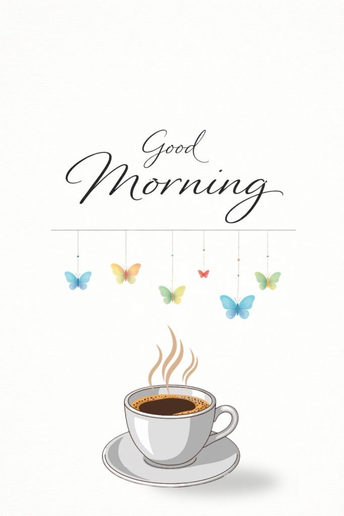 minimal good morning coffee with butterflies