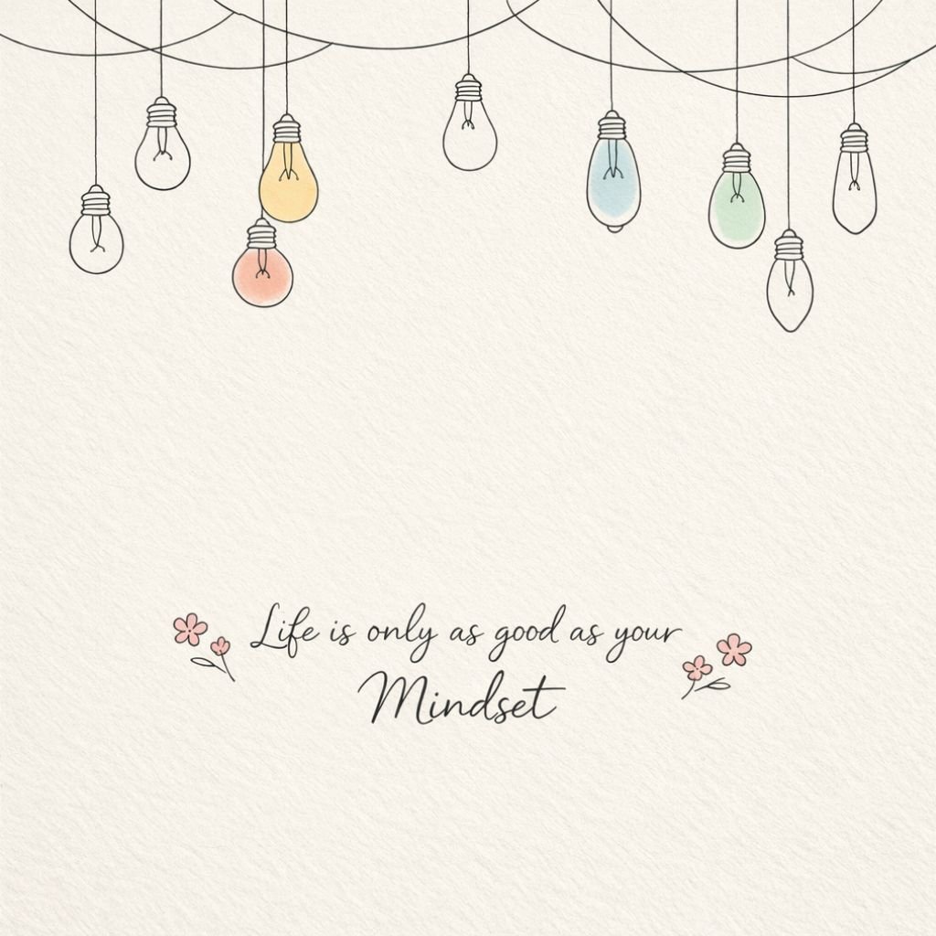 minimalist mindset quote wallpaper with hanging light bulbs