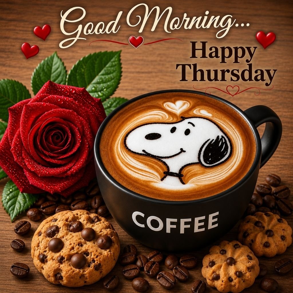 snoopy coffee art Thursday greeting