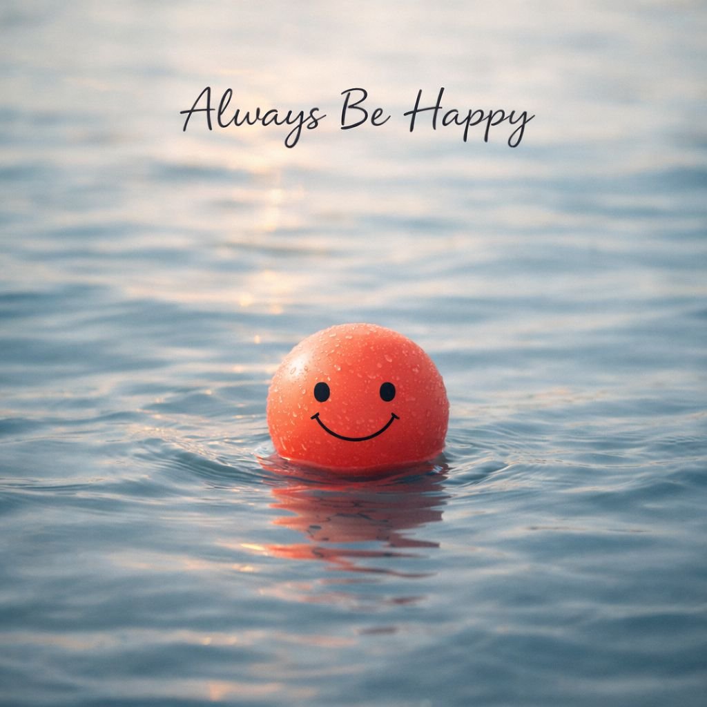always be happy quote with smiley face in water