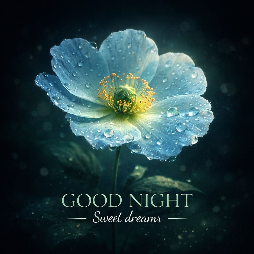 beautiful dew drop flower good night image