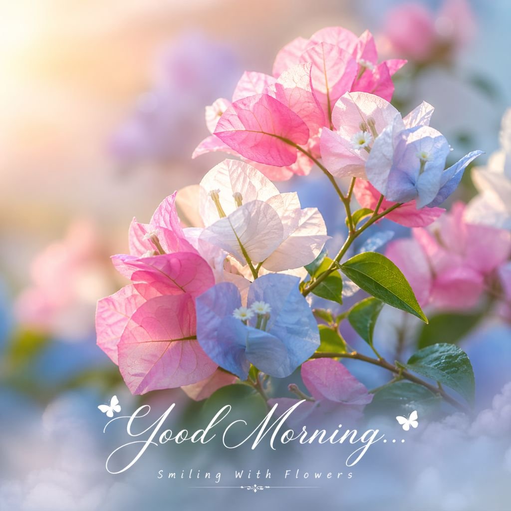 beautiful good morning floral image with pastel bougainvillea flowers