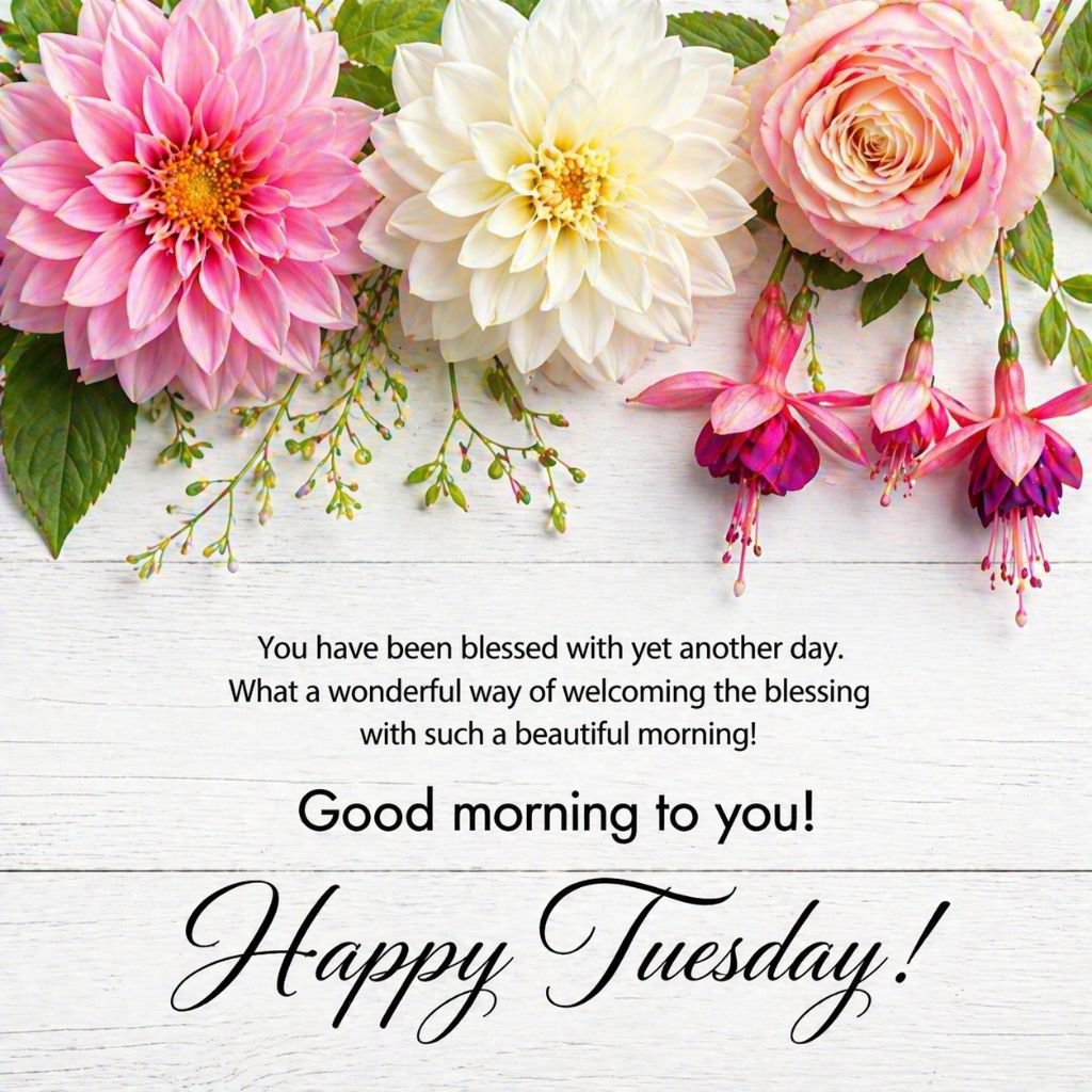 beautiful good morning happy tuesday flower image with inspirational quote