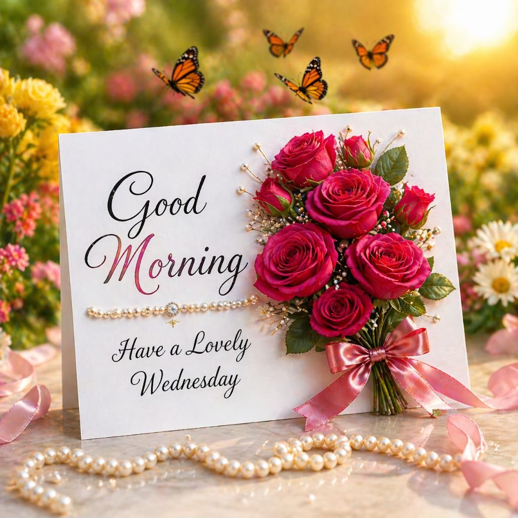 beautiful good morning happy wednesday rose bouquet greeting card image