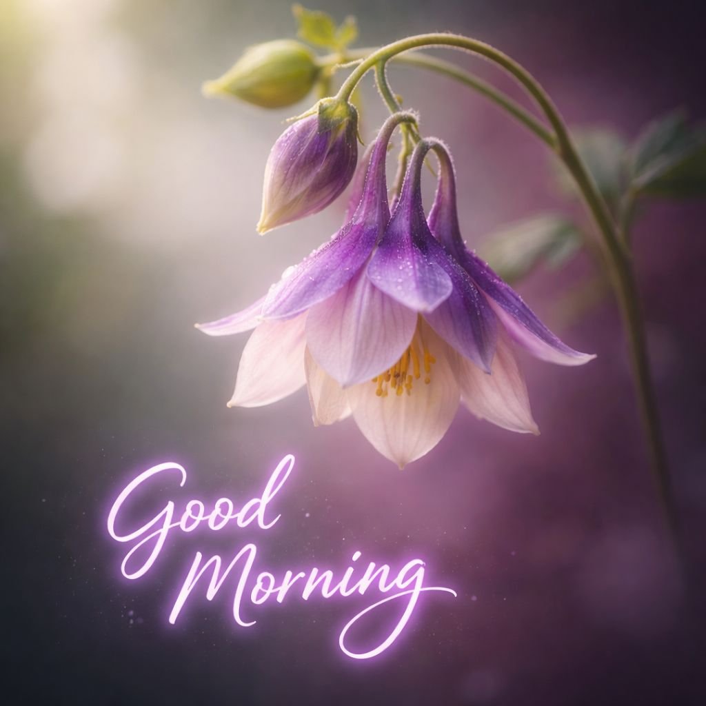beautiful purple flower good morning image with soft glow
