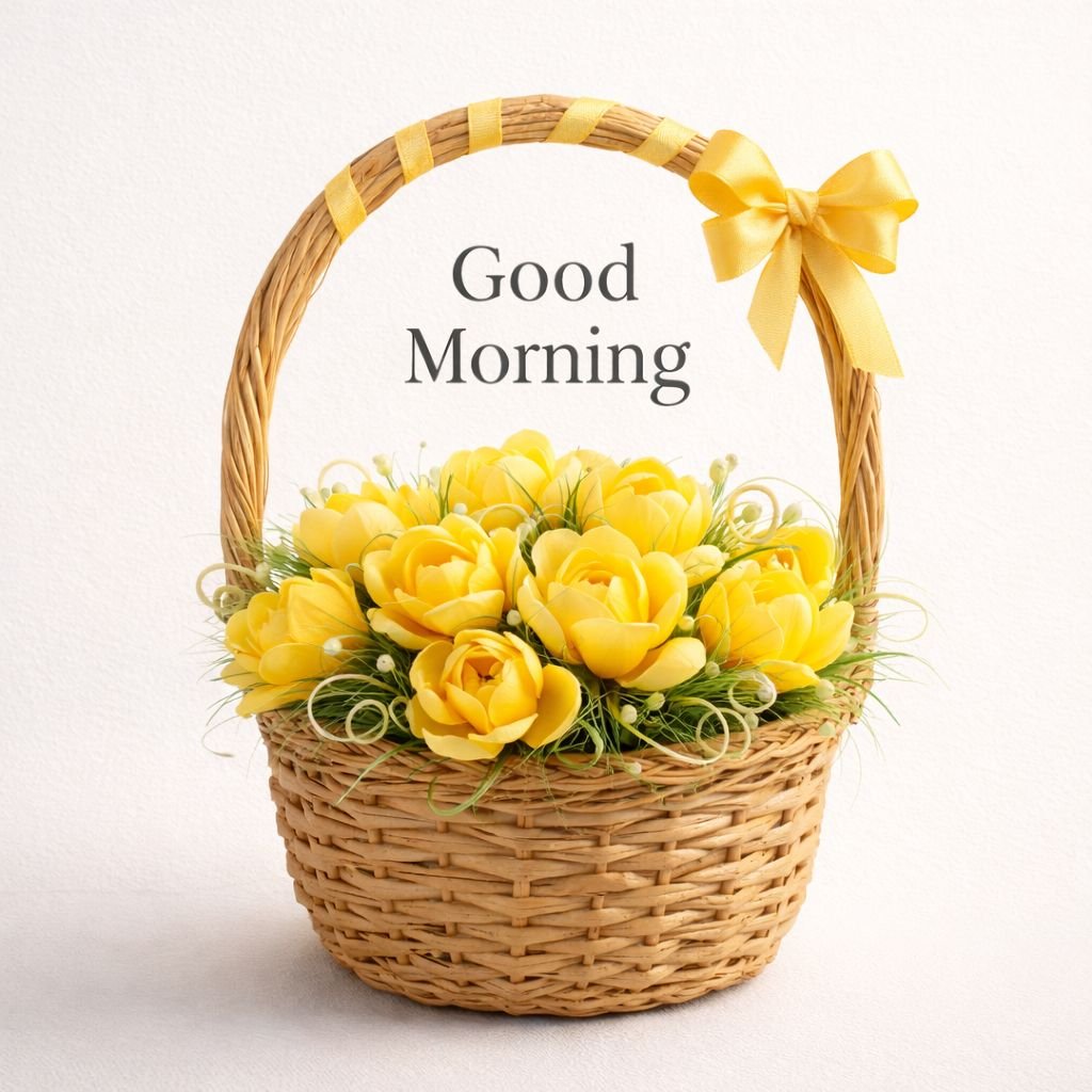 beautiful yellow flower basket good morning image