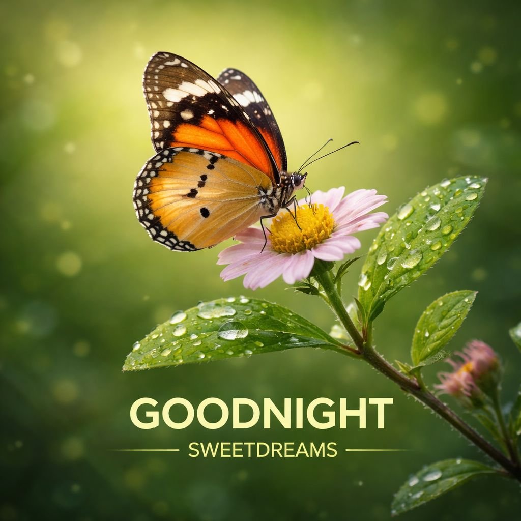 butterfly on flower good night image with dew drops