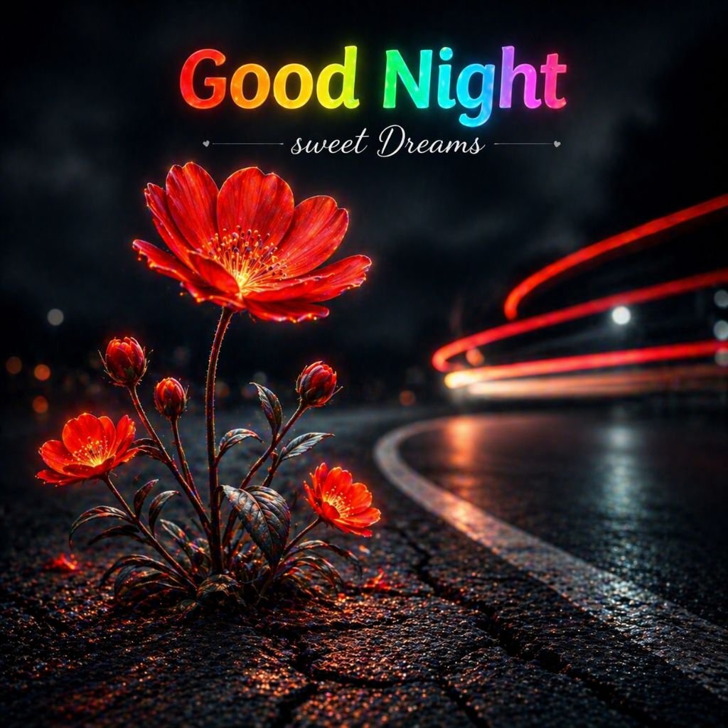 colorful good night neon flower image