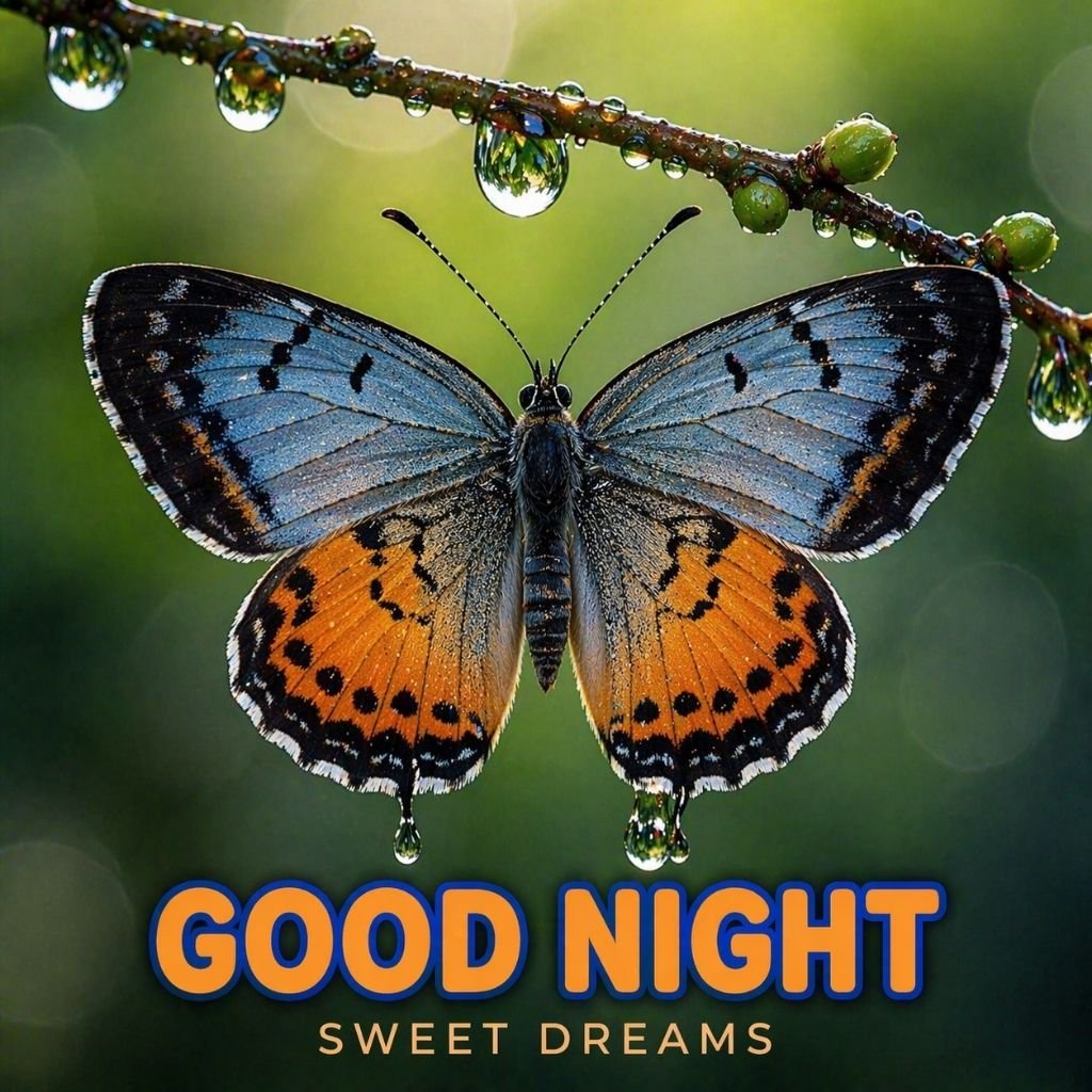 dew drops nature with good night sweet dreams butterfly