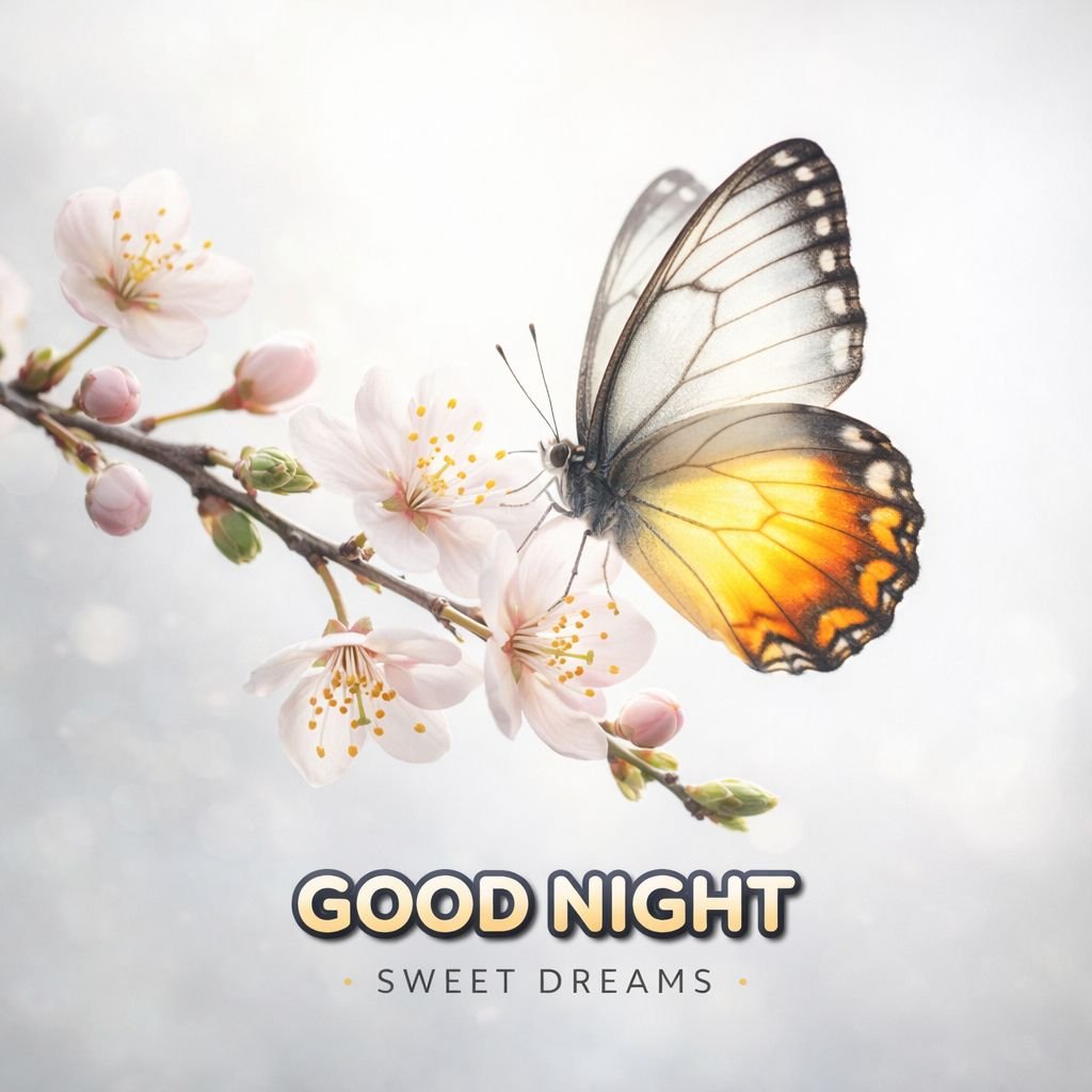 elegant butterfly on blossom good night image