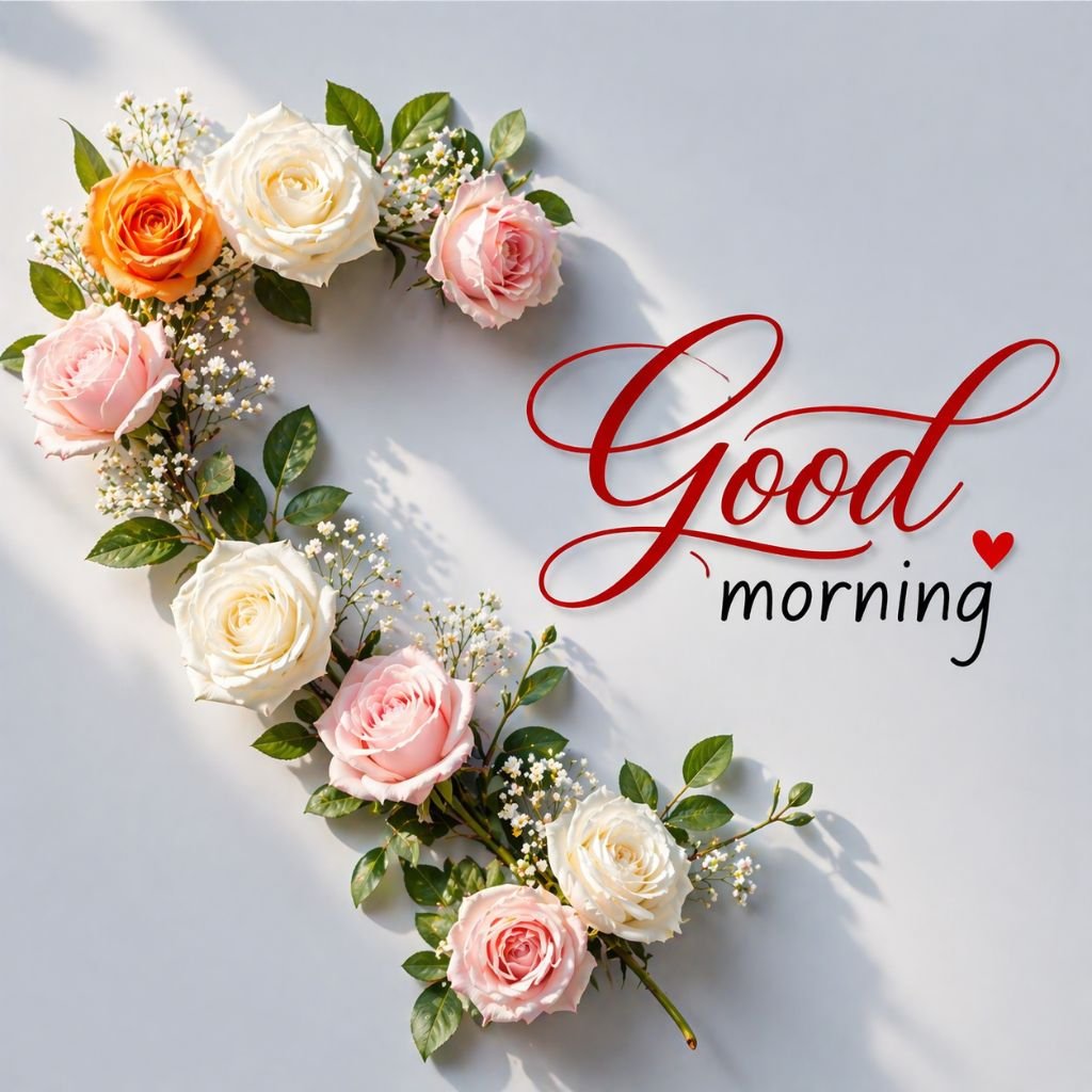 elegant good morning floral wishes image with roses and minimal design