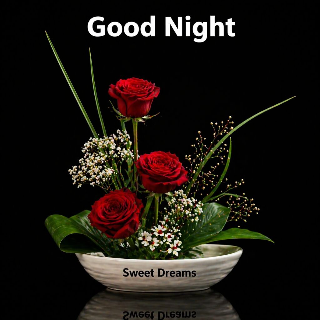 elegant red rose good night image