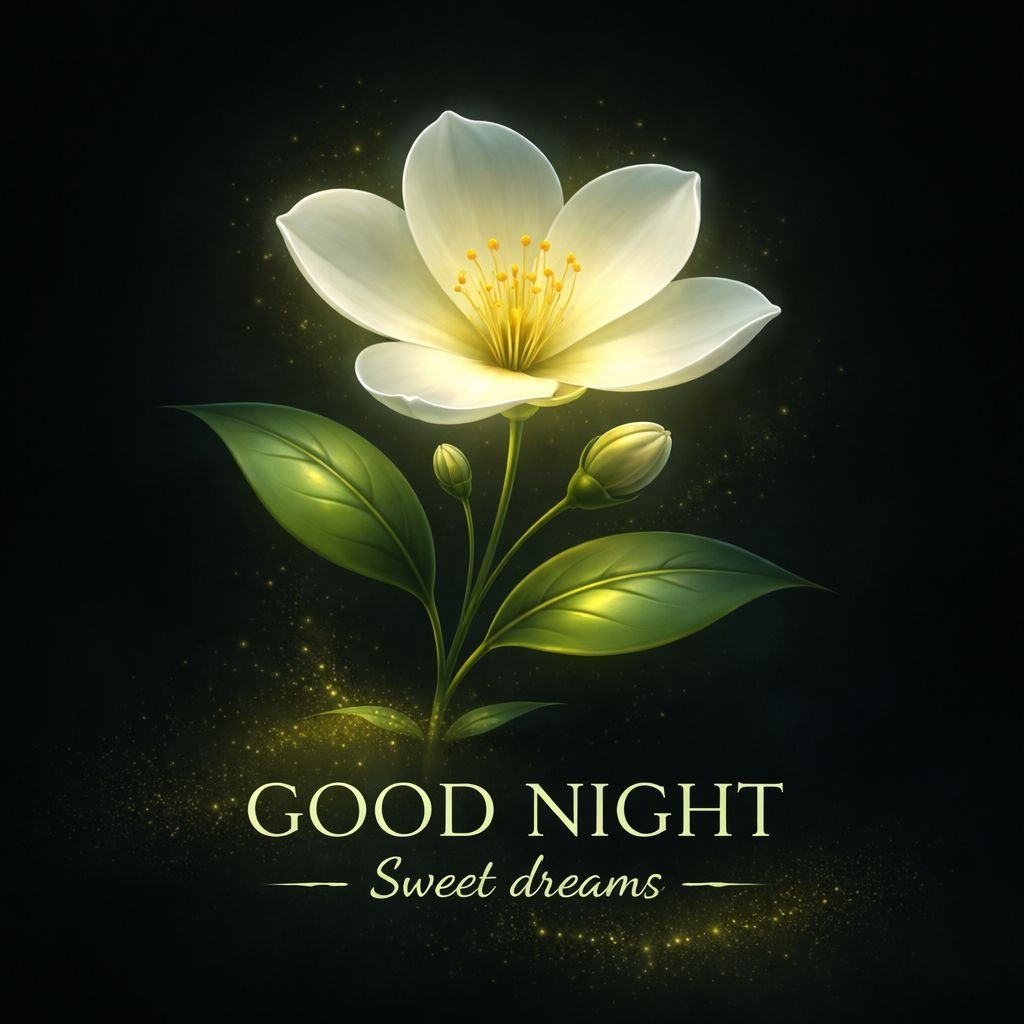 elegant white flower good night image with sweet dreams message