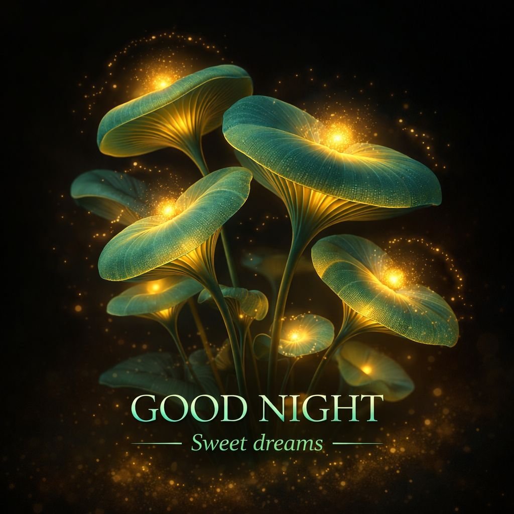 glowing fantasy mushrooms good night image