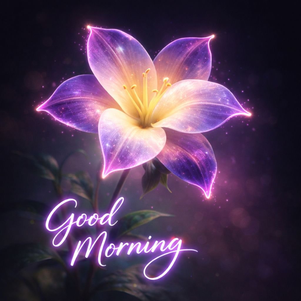 glowing good morning flower image with neon effect