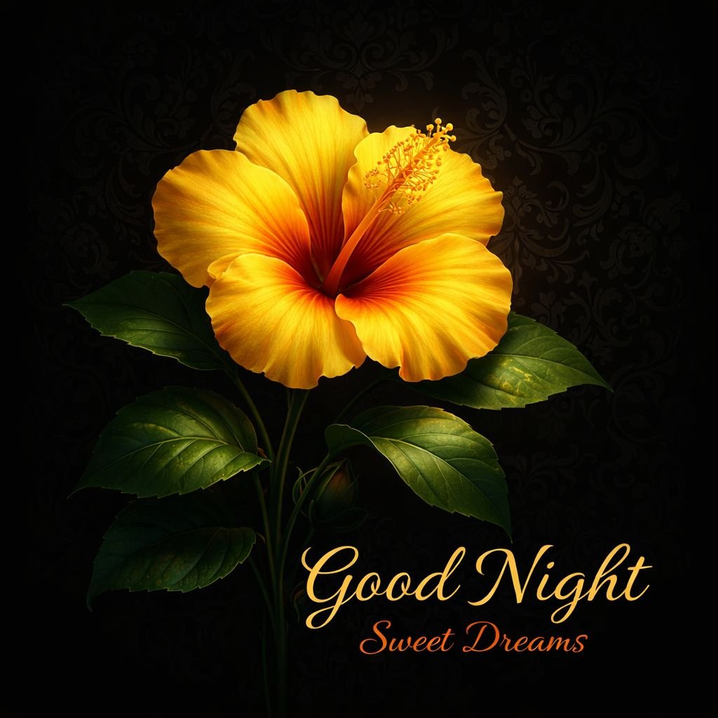 golden hibiscus flower good night image