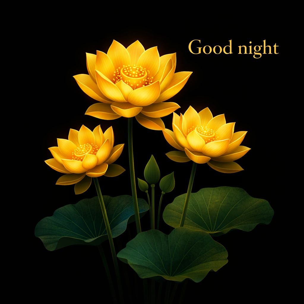 golden lotus flowers good night image