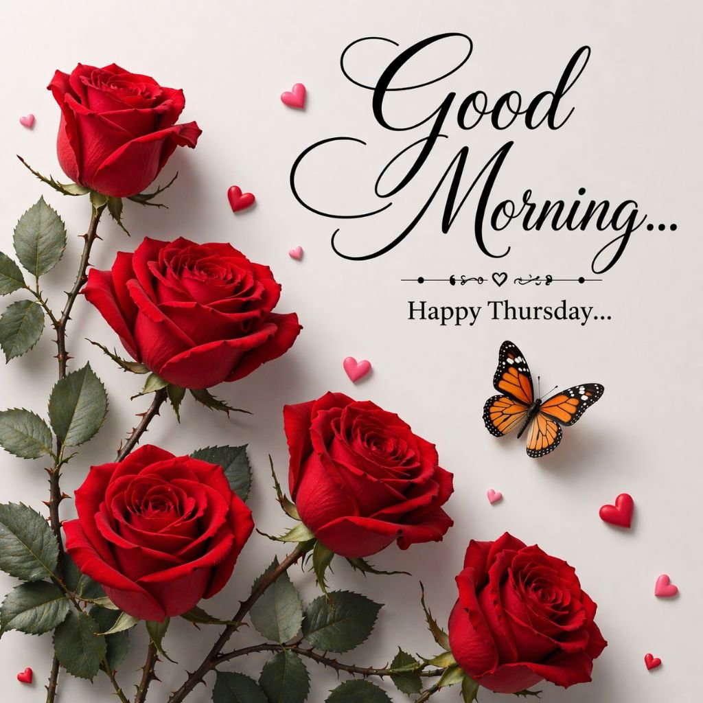 good morning happy thursday image with red roses