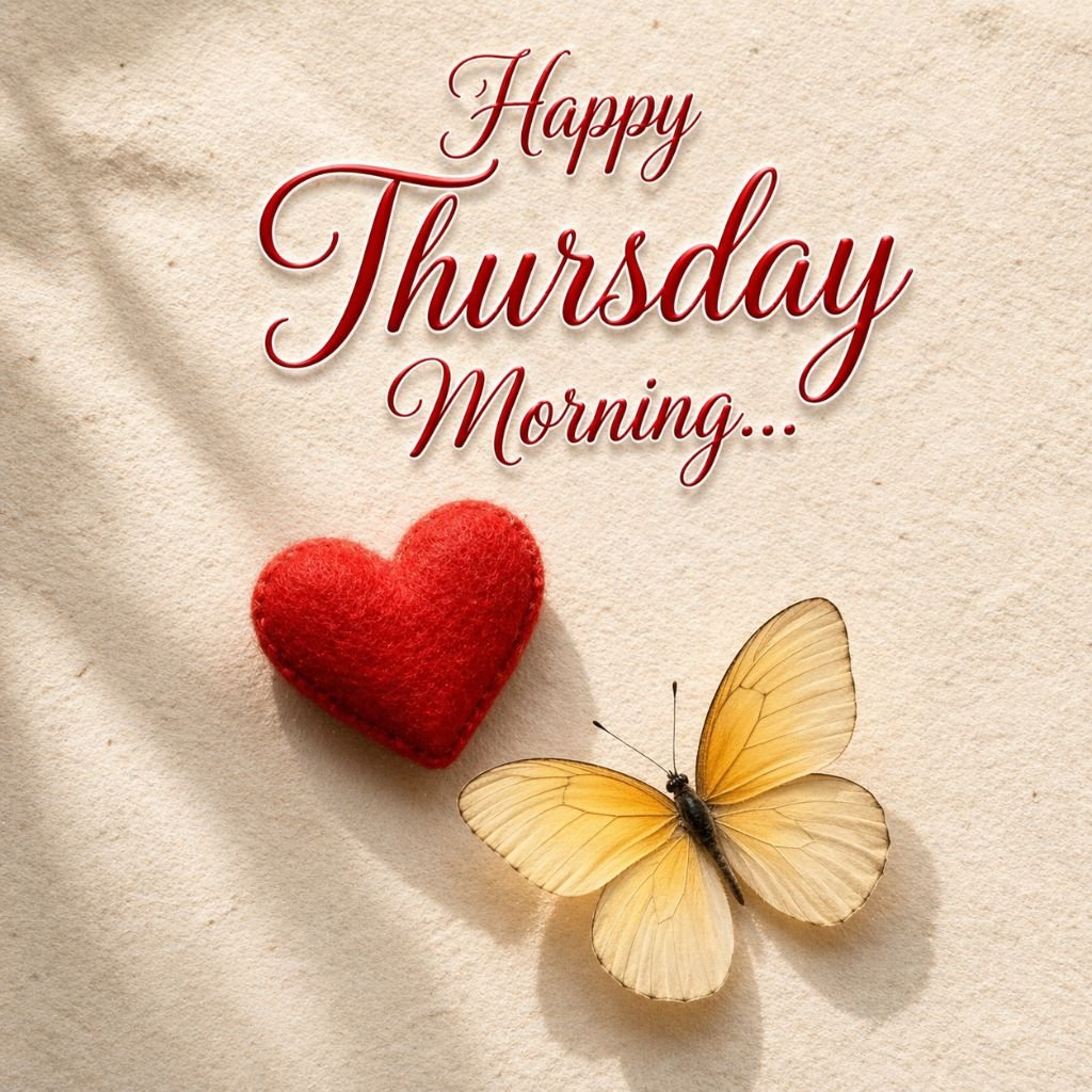 good morning image with red heart and butterfly free download