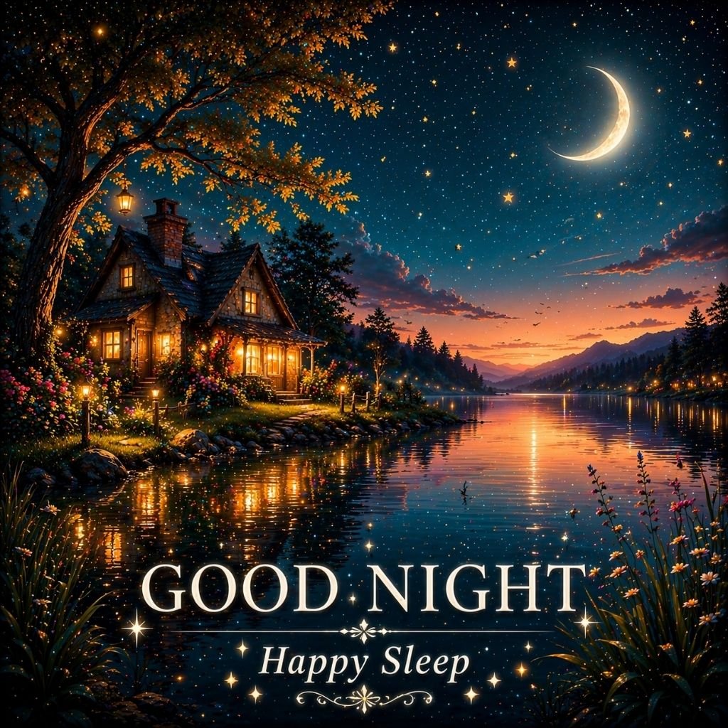 good night happy sleep cozy cottage by lake