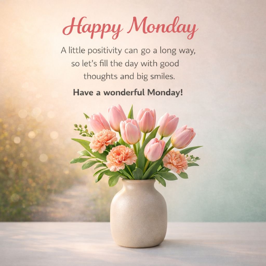 happy monday good morning tulip vase image