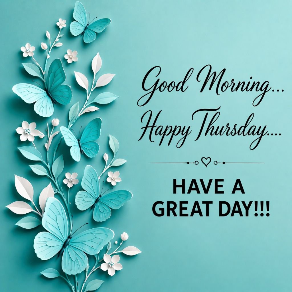 happy thursday image with blue butterflies