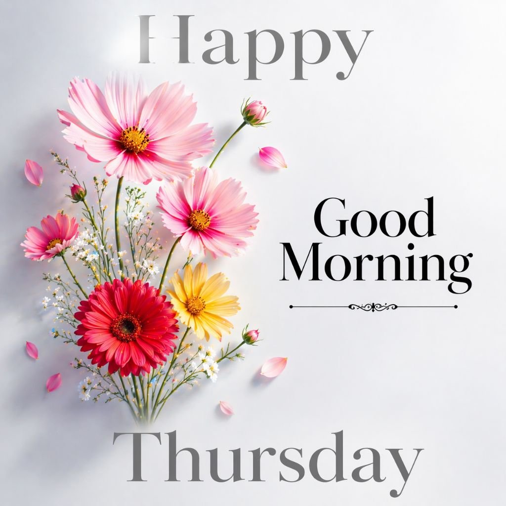 happy thursday image with colorful flowers bouquet