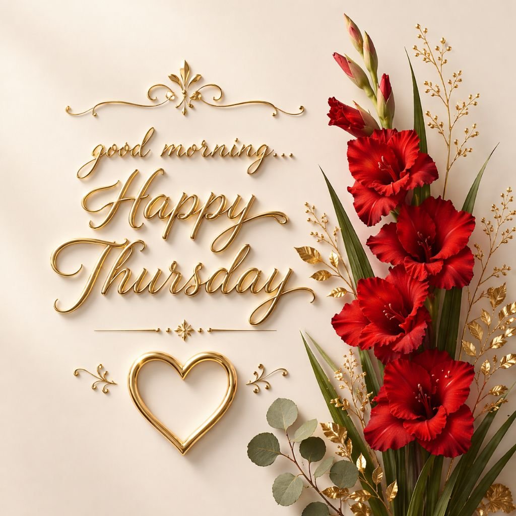 happy thursday image with red flowers