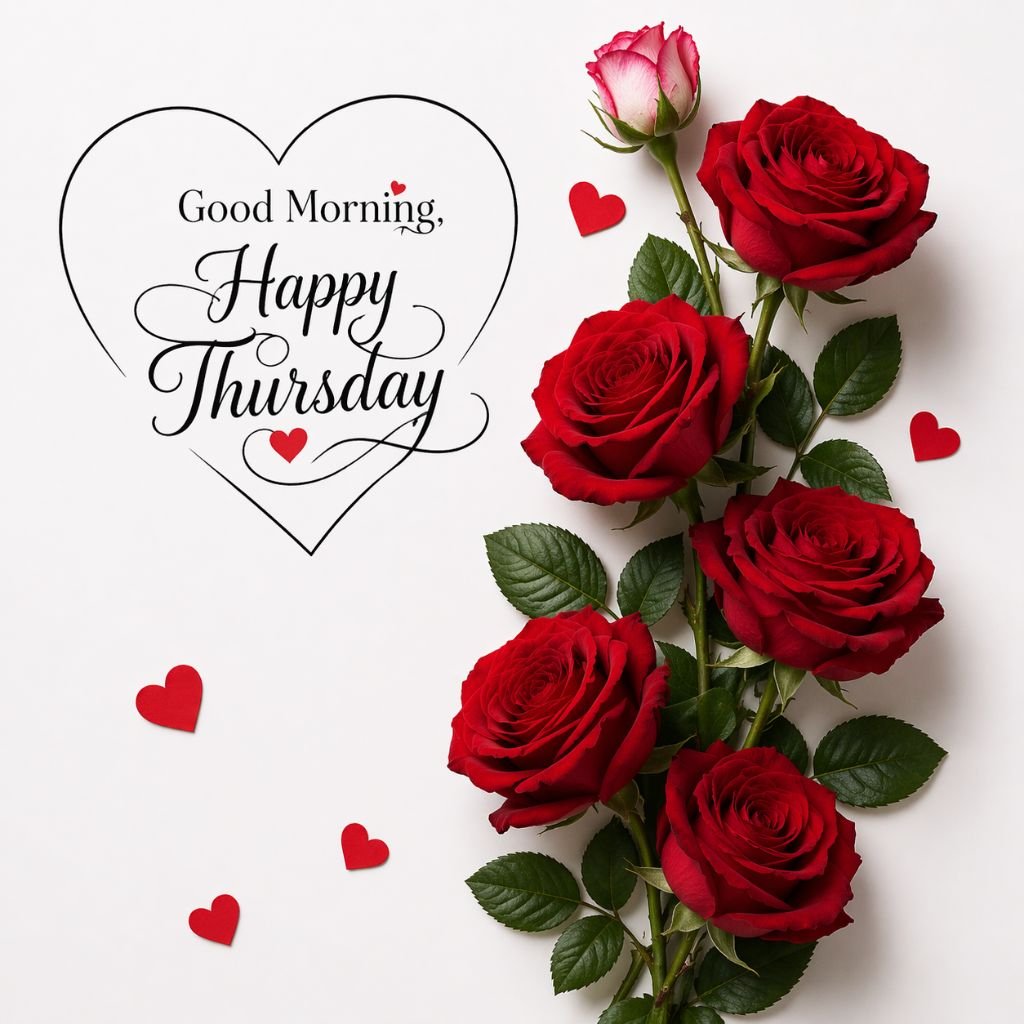 happy thursday image with red roses and heart design