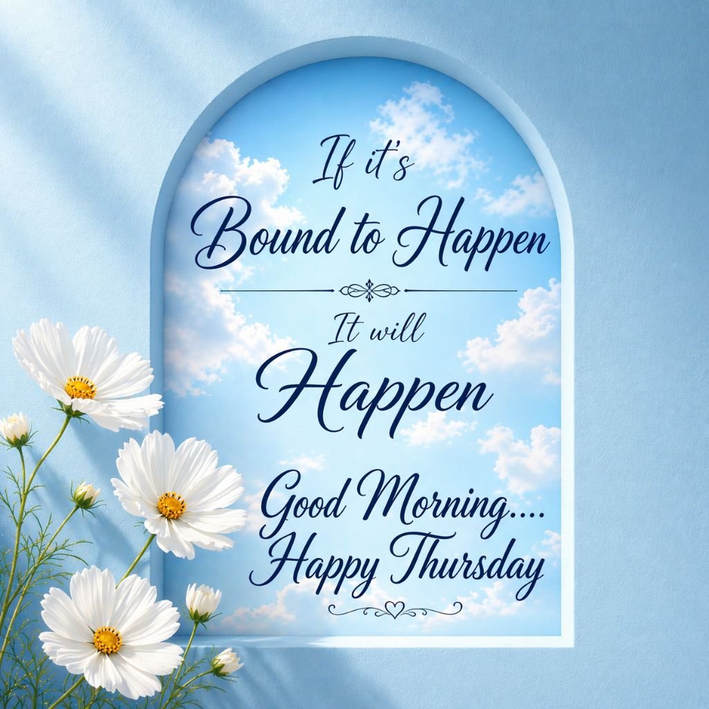 happy thursday image with sky window and white flowers