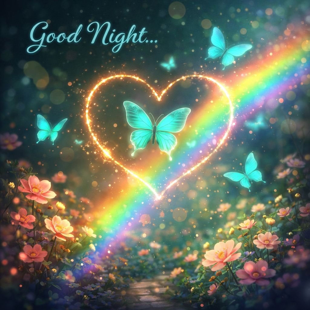 magical butterfly rainbow good night image