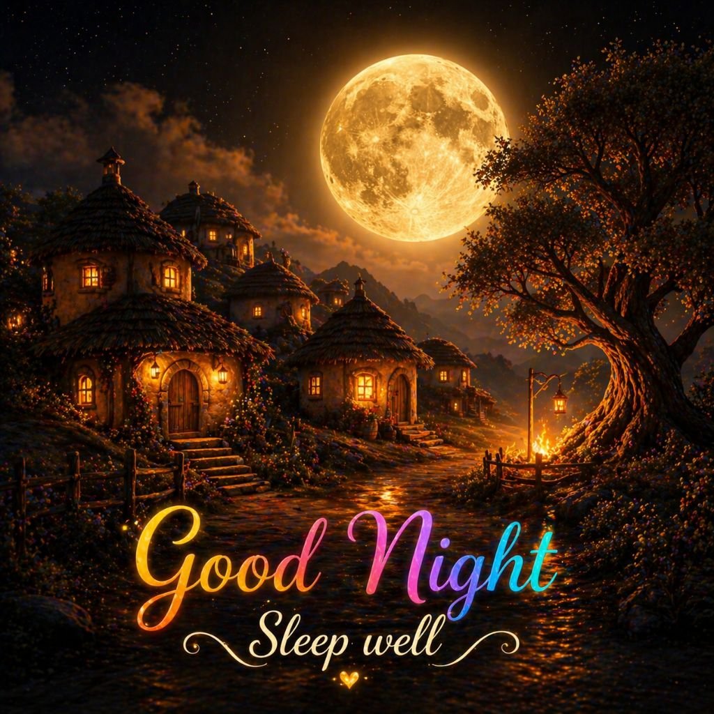 magical village moonlight good night image